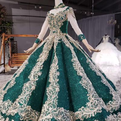 China Wholesale Breathable Crystal Bridal Lace Sequin Bead Ball Gown Design Green Wedding Dress For Women Ball Gown for sale