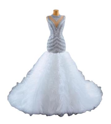 China Breathable Crystal Gorgeous Mermaid Design Bead Lace Wedding Dress Bridal Sleeveless Wedding Dress for sale