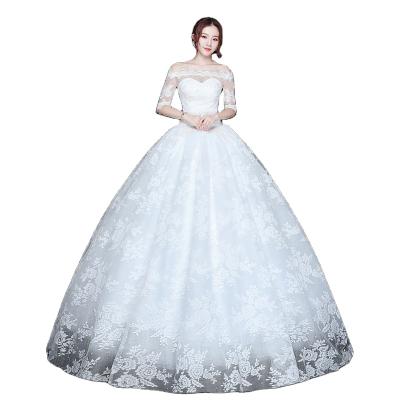 China Wholesale Breathable Real Full Lace Puffy Plus Size Ivory Floor Length Cheap Wedding Dresses White Ivory Wedding Dresses for sale