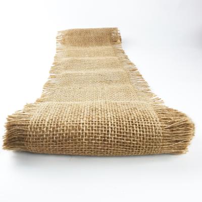 China Qingyun 20cm*3m Floral Natural Wholesale Burlap Hessian Burlap Edge Fringe and Laces for Crafts for sale