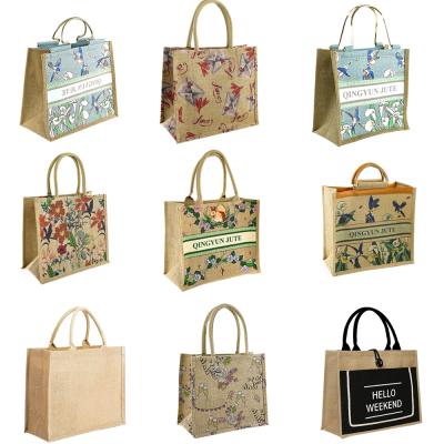 China Qingyun Shopping 100% Eco-friendly Burlap Tote Bag Personalized Jute Gift Bag Reusable Shopping Bags With Logo for sale