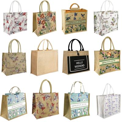 China 2021 Qingyun Eco-Friendly Market 100% Reusable Grocery Burlap Bags Online Cheap Custom Women's Jute Handbags for sale