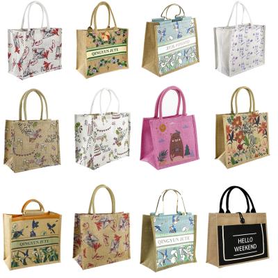 China 100% Eco-Friendly Groceries Tote Handbags Jute Custom Printed Tote Bags Burlap Designers Qingyun 2021 for sale