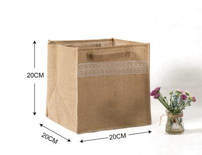 China Sustainable Natural Burlap Jute Storage Bag For Home Used /box With Lace Storage Boxes And Bins Europe Square Foldable Eco-Friendly Folding for sale