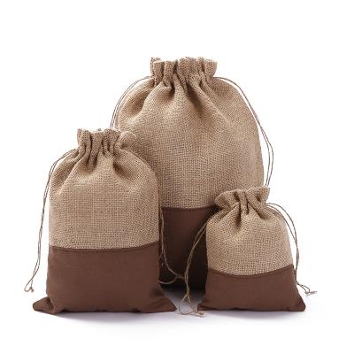 China Drawsting Jute Drawstring Bag Natural Color Recycled Jewelry Pouches With Logo And Customized Print for sale