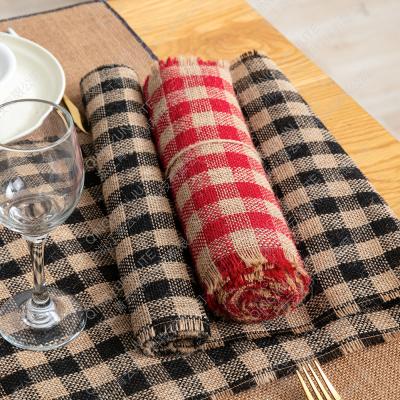 China Qingyun 12x118 Hemp Natural Home Burlap Plaid Edge Fringe Machine Geometric Islamic Burlap Table Runner for sale