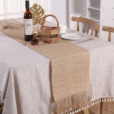 China Qingyun Caminos De Mesa Natural Burlap Table Runner 33*173cm Stripe Jute Table Runner for sale