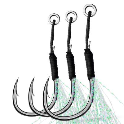 China High Carbon Steel 2 Colors Metal Jig Aid Hooks 11-19# Feather Ring Jigging Tail Fishhook For Lure Hooks for sale