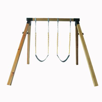 China Hanging Swing Chair Customized Outdoor Playground Wooden Rectangular Frame Backyard Two Person Swing Set for sale