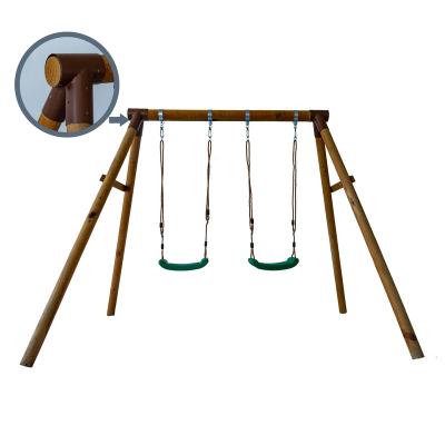 China Factory Backyard Swing Set Playground Outdoor Rectangular Wooden Playground Frame Two Person Swing Set for sale