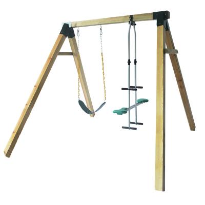 China Best Backyard Swing Chair Playground Frame Outdoor Rectangular Wooden Swing Set Two Person Hanging Swing Set for sale