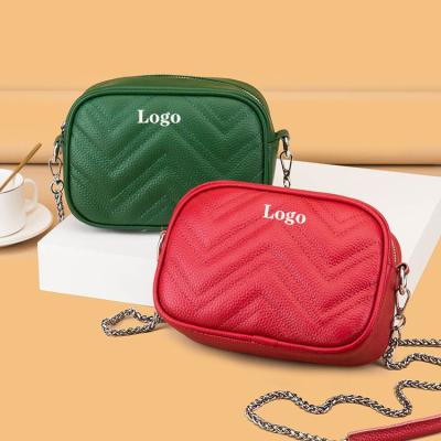 China Yiwo Fashion New Simple Striped Cowhide Shoulder Messenger Genuine Leather Custom Chain Bag for sale