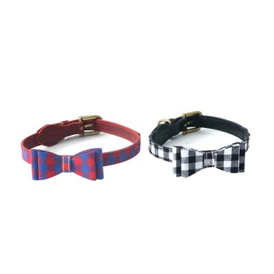 China Wholesale Price Plaid Pattern Stocked Dog Collar With Bowknot For Sale for sale