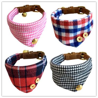 China Custom Leather Dog Collar Bandana Style Dog Collars Plaid Cute Cute Scarf For Your Loving Little Pet for sale