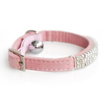 China Wholesale JEWELED Elastic Cat Collar Pet Belt Diamonds Bling Cat Collar Velvet with Bell Mixed Colors for sale