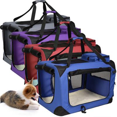 China Viable Multicolor Portable Folding Cage Cat Dog Soft Crate Pet Carrier Transport Travel With Mat for sale