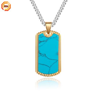 China Wholesale CLASSIC Raw Natural Stone Inlay Turquoise Gemstone China Pendant Gold Plated Necklace Display for sale