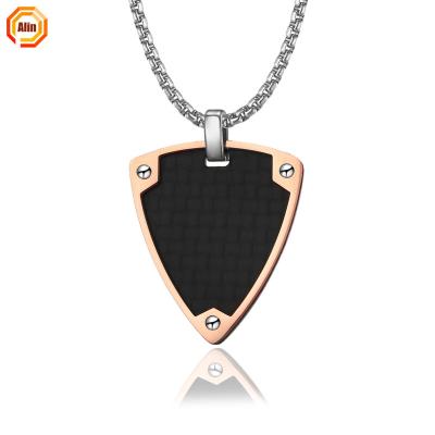 China Double Hops CLASSIC Rose Gold Vintage Shield Hip Pendant Necklace Key Carbon Fiber Jewelry Manufacturer Price for sale