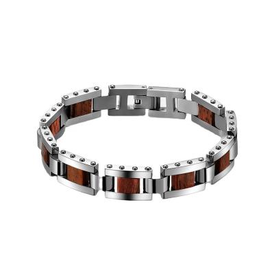 China Mens Punk High Polished Stainless Steel With Wooden Inlay Bangles Fine Customs Bracelets Bangle Men for sale