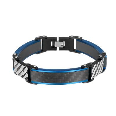 China New Design Punk Mens Personalized Solid Carbon Fiber Bracelet Blue Plated Edges Biker Bracelets Bangle for sale