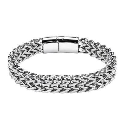 China Factory punk cheap twisted stainless steel double layer wire bracelet with magnetic clasp for men for sale