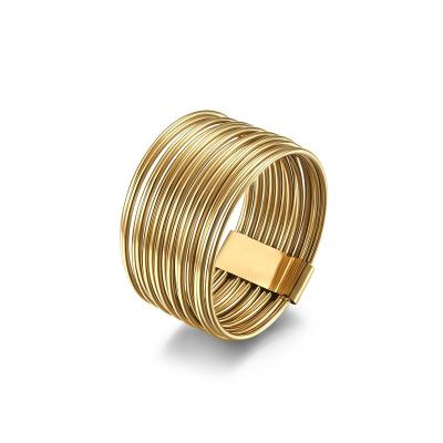 China CLASSIC Alin 18K Gold Plated Stainless Steel Rings Custom Women Multi Layer Jewelry for sale