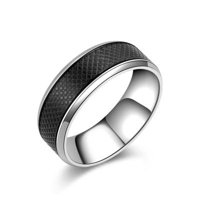 China Alin Simple Design CLASSIC Chunky 8MM Domed Black Plated Stainless Steel Rings Jewelry For Men for sale