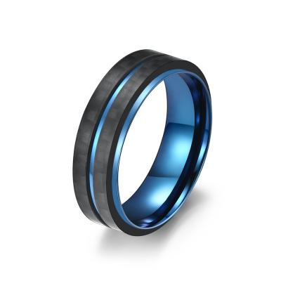 China Alin Vintage Carbon Fiber Plain Stainless Steel CLASSIC Handmade Beveled Men Ring Wholesale for sale