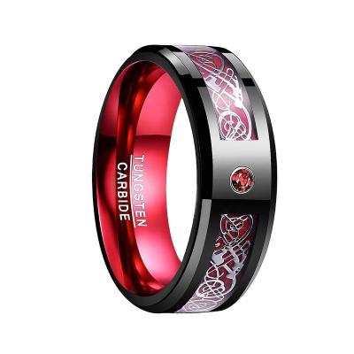 China 8MM CLASSIC Red Color And Single Red Diamond Men's Tungsten Wedding Band Customized Black Plated for sale