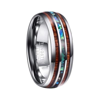 China CLASSIC High Polished Hawaiian Koa Wood and Blue Abalone Shell Inlay Tungsten Bands Wedding Rings for sale