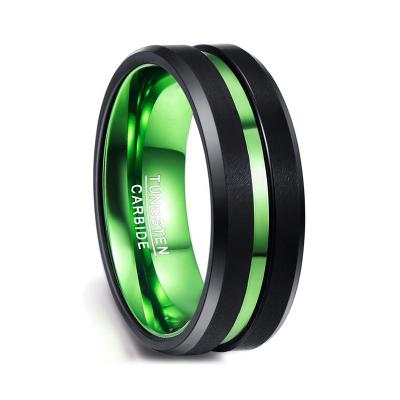 China High Quality Men's Ring Black Brushed Tungsten Carbide Ring Green Grooved Center Custom CLASSICS for sale