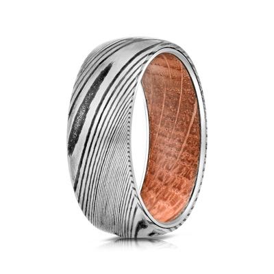 China ALIN CLASSIC 8MM Special Model With KOA Wood Damascus Steel Rings Wedding Bands For Men Manufacturer for sale