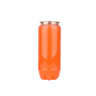 China Eco-friendly Plastic Juice Can 500ml Transparent PET Plastic Soda Can With Aluminum Easy Open Lid For Beverage for sale