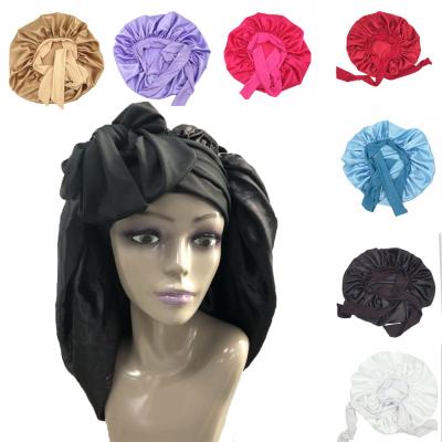 China Comfy Wide Band Ties Sleep Hat Extra Large Satin Hood Dreadlock Hat For Women With Long Braids For Natural Curly Hair Acc for sale