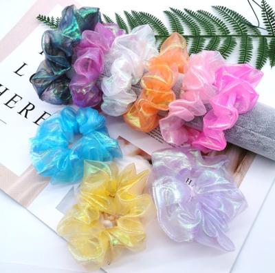 China Gauze New Women Fashion Elastic Hair Accessories Ponytail Holders Chat Mesh GradIent Color Oversize Scrunchies for sale