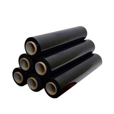 China 23 Mic Jumbo Roll Stretch Film Hand Paddle Wrap Moisture Proof Stretch Film Black Color Lldpe 500mm for sale