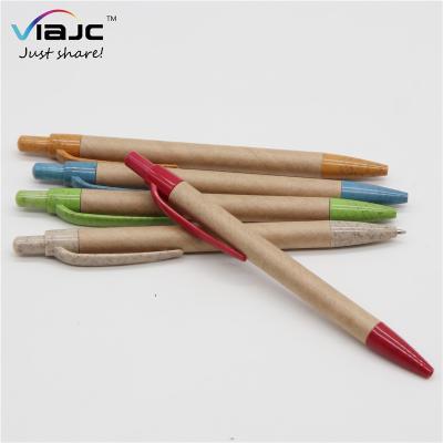 China Office 2019 custom logo printing kraft paper wheat straw eco pen, custom logo eco promotional pen for sale