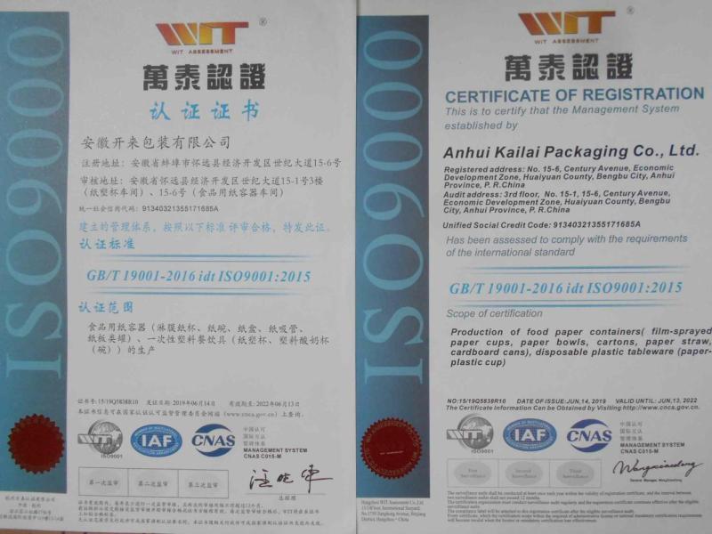 ISO9001 - Anhui Kailai Packaging Co., Ltd.