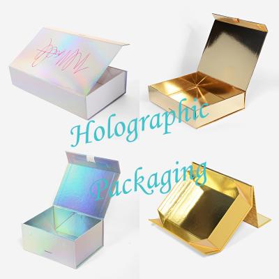 China New Custom Handmade Holographic Design Printing Folding Logo Apparel Gift Box Paper Folding Gift Box for sale