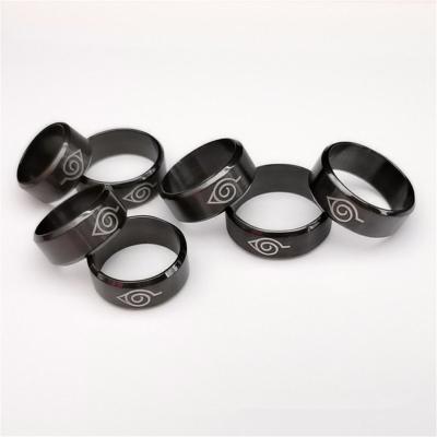 China Anime Rings Akatsuki Ring Leaf Konoha Village Hokage Symbal Logo Sign Sasuke Ninja Black Steel Jewelry Gifts for sale