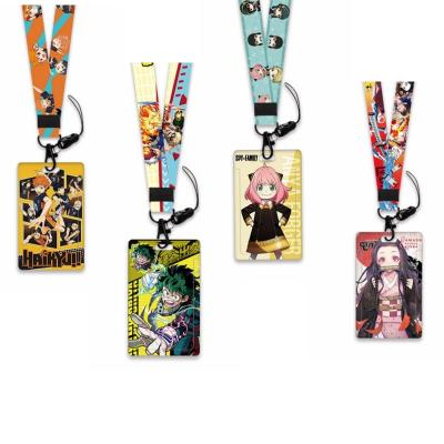 China Fashion 75 Style SPY FAMILY Demon Slayer Card Holder Anime Haikyuu Plastic Card Bag Mixed With Lanyard ID Card Holder Neck Strap Anime for sale