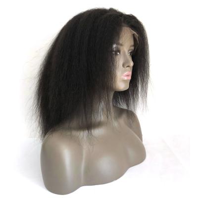 China 100% Curly Straight Virgin Human Hair African American Remy Relaxed Short Curly Straight Lace Wig 12inch Natural Color 360 Texture for sale