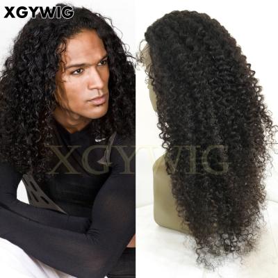 China 100% Factory Price Cheap Factory Price 100% Virgin Unprocessed Brazilian Human Hair Long Curly Full Lace Natural Black Curly Full Lace Men's Wigs for sale