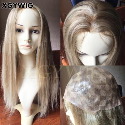 China Full Silicon Cap Mixed Blonde Virgin Brazilian Hair Silky Straight Medical Super Thin Skin Wigs For Alopecia Hair Loss for sale