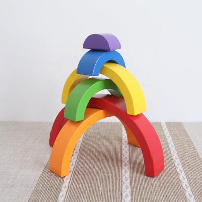 China Wooden Building Toy Creative Building Blocks Educational Rainbow Stacker Rainbow Toy for sale