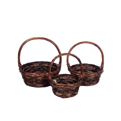 China Gift Viable Dark Brown Wicker Baskets With Handles Fruit Baskets Waste Wood Straw Flower Potted Plant Stand Basket Handcrafted Storage for sale