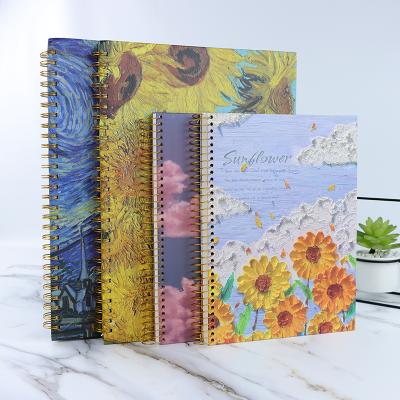 China Wholesale Gold Stamping Logo Printed School Supplies Spiral Notebook Custom Sunflower Sketchbook And Moonlight Printed for sale