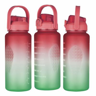 China Viable Gradient Half Gallon BPA Free 64 Ounce 2.2 Liter Leakproof GYM Motivational Water Bottles With Time Marker for sale