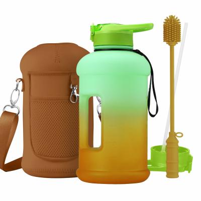 China Traditional Wide Mouth Water Bottle Motivational Custom Plastic Sports With Leakproof Lid, Carrying Strap And Accessories for sale