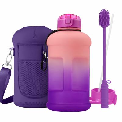 China 2.2 Liter Sustainable PETG Sports Water Bottle Gym Food Grade Portable Wide Mouth Bottle With Custom Sleeve for sale